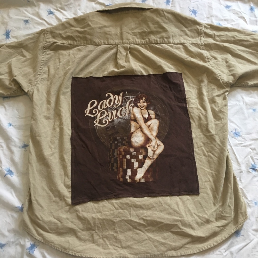 Corduroy Button Up with Lady Luck logo - Picture 3 of 4